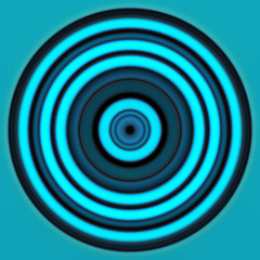 Abstract blue and black colorful neon circle on cyan background. Texture with circular lines. Vivid round  pattern.