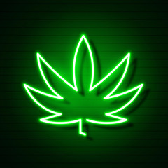 Medical Cannabis Logo Leaf Glowing Neon Sign.