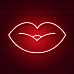Vector Woman neon kiss Lips Retro Illustration.