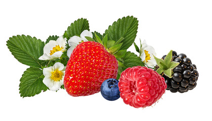 Collection of fresh berries isolated on white background