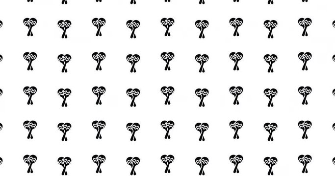 Illustrated maracas background video clip motion backdrop video in a seamless repeating loop. Black & white rumba shakers musical instrument pattern white background high definition motion video