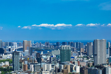 (東京都-都市風景)高層ビルラウンジから望む晴海･お台場方面の風景４