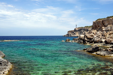 North coast of Ibiza. Lighthouse Punta des Moscarter.