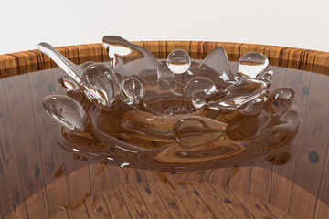 Transparent wave liquid ripples by fluid simulation, 3d rendering