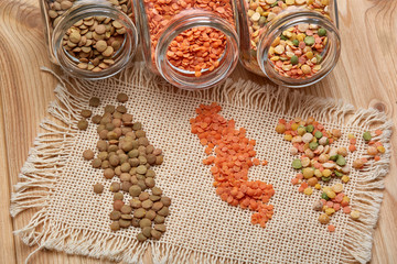 Various types of lentils.