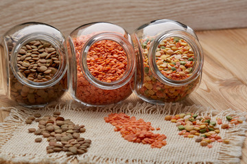 Various types of lentils.