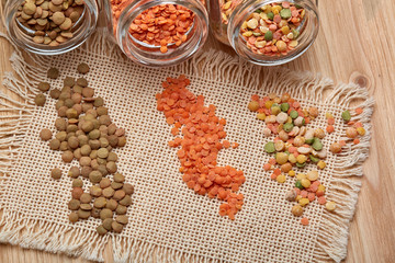 Various types of lentils.
