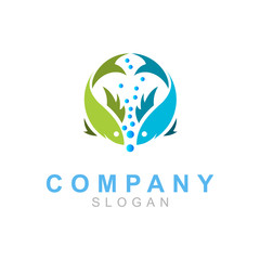 logo of two twin fish face to face, logo ready for use