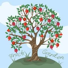 Postcard with a ganat tree against the sky Vector illustration