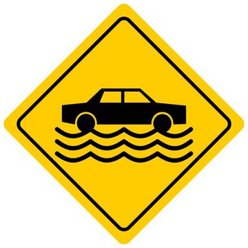 Flash Flood Zone - A cartoon illustration of a Flash Flood Sign.