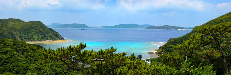 Beautiful panoramic view of Tokashiku Beach on the tropical island of Tokashiki in Okinawa, Japan