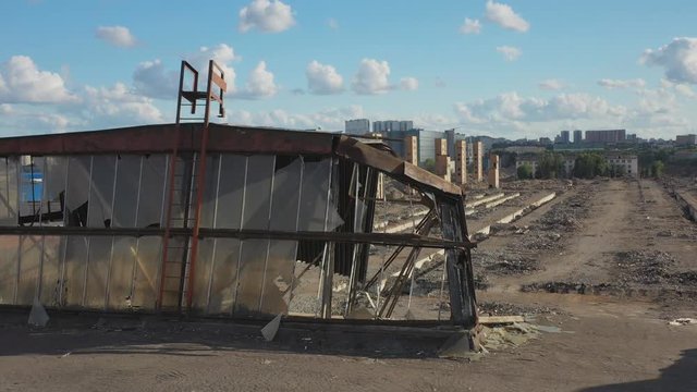 Aerial view on the territory of the demolished unprofitable automobile plant.