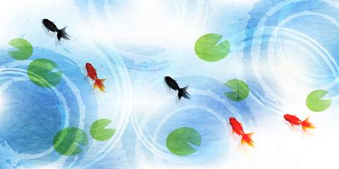 暑中見舞い　金魚　夏　背景 