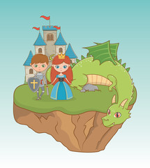 Princess knight and dragon of fairytale design