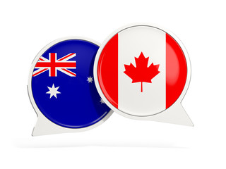 Flags of Australia and canada inside chat bubbles