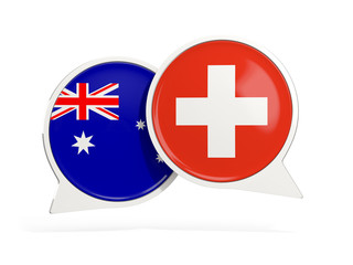 Flags of Australia and switzerland inside chat bubbles