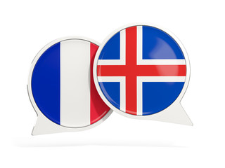 Obraz premium Flags of France and iceland inside chat bubbles
