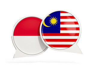 Flags of Indonesia and malaysia inside chat bubbles
