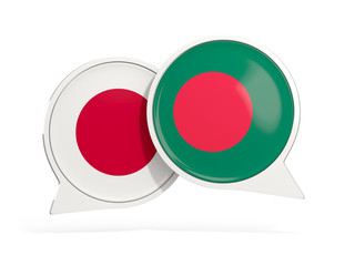 Flags of Japan and bangladesh inside chat bubbles