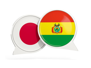 Flags of Japan and bolivia inside chat bubbles