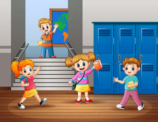 Cartoon of Happy students at the school