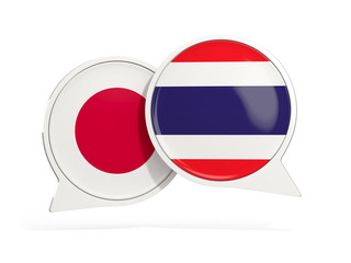 Fototapeta premium Flags of Japan and thailand inside chat bubbles