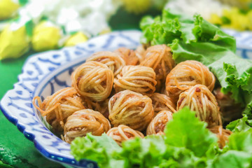 Deep fried wrapped pork with chinese noodle or Moo sarong, Thai food