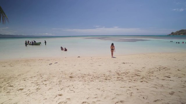 Young Woman in Bikini Walking in Sand Towards the Ocean - Cayo Arena, Dominican Republic