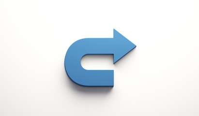 Turning arrow blue color. 3D icon rendering illustration