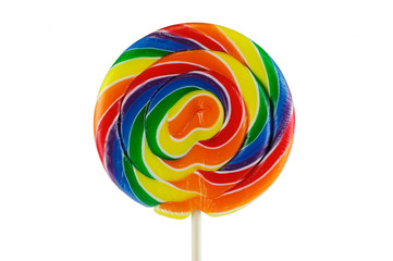 single colorful lollipop isolated on white background