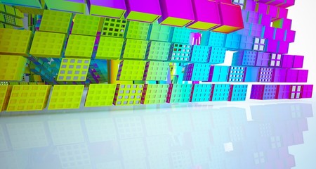 Abstract white and colored gradient parametric  interior  with window. 3D illustration and rendering.