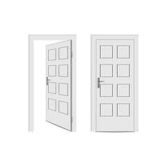 Doors set. Front view opened and closed the door. Isolated vector illustration