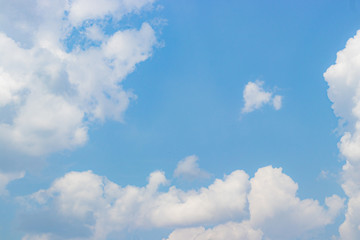 Sky blue or azure sky and clouds is bright white background. Everything lies above surface atmosphere outer space is sky. Cloud is aerosol comprising visible mass.