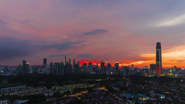 Timelapse : Kuala Lumpur CIty Skyline During Beautiful Sunset. Federal Territory.Malaysia.