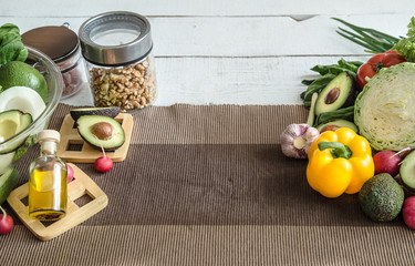 Preparation of healthy food from organic products on the table