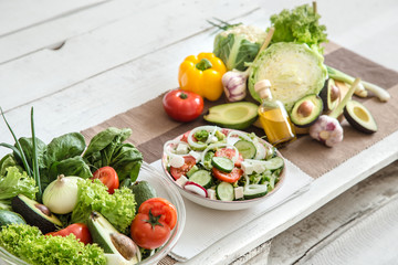 Preparation of healthy food from organic products on the table