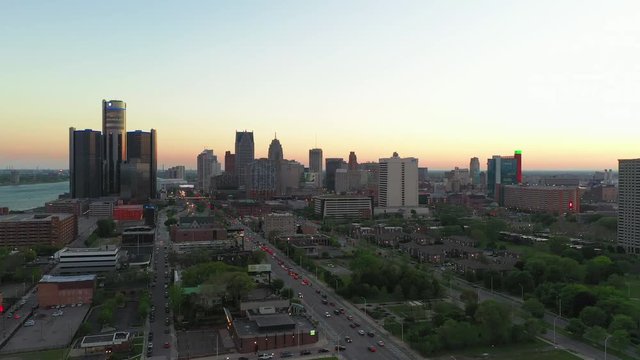 Aerial Sunset Detroit Michigan with Residential district