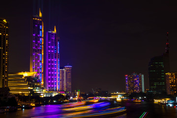 Fototapeta na wymiar Bangkok Thailand : 10 November 2018 Icon Siam grand opening with laser lighting show at Chaophraya River Bangkok.