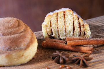 Sinnabon buns. Sinabon rolls with cream cheese. Sinabon - Homemade cinnamon baking.
