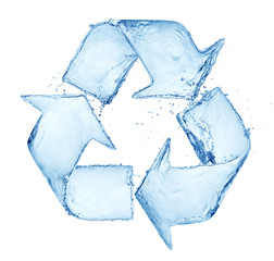 recycle symbol made of water isolated on white background