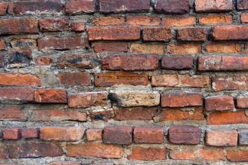 Large Red Brown Old  Wall Background Texture. Red Brown Stonewall Surface. Broken Retro Wall Structure