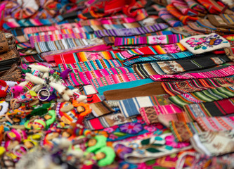 Fototapeta na wymiar Souvenir market with handmade items in Peru