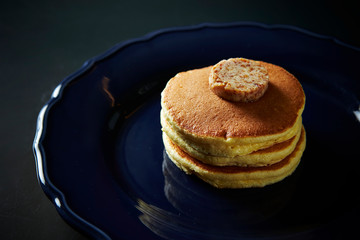 Pancake with nuts paste on plate