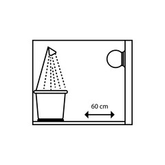 Meaning of symbols for the installation of lamps. iNSTALLATION IN BATHTROOMS, showers or water spraying zones is not allowed sign.Bulb 60 cm from the soul sign