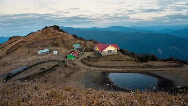Time-lapse, Locked down, Tonglu trekkers hut morning time sunlight moving, Darjeeling district, north India, LD, Lockdown.