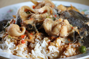Catfish curry with rice in thai style
