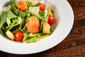 caesar salad with salmon fish