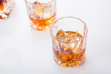 Glass and bottle of hard liquor scotch whisky