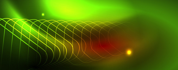 Neon glowing techno lines, hi-tech futuristic abstract background template, vector