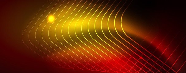 Neon glowing techno lines, hi-tech futuristic abstract background template, vector